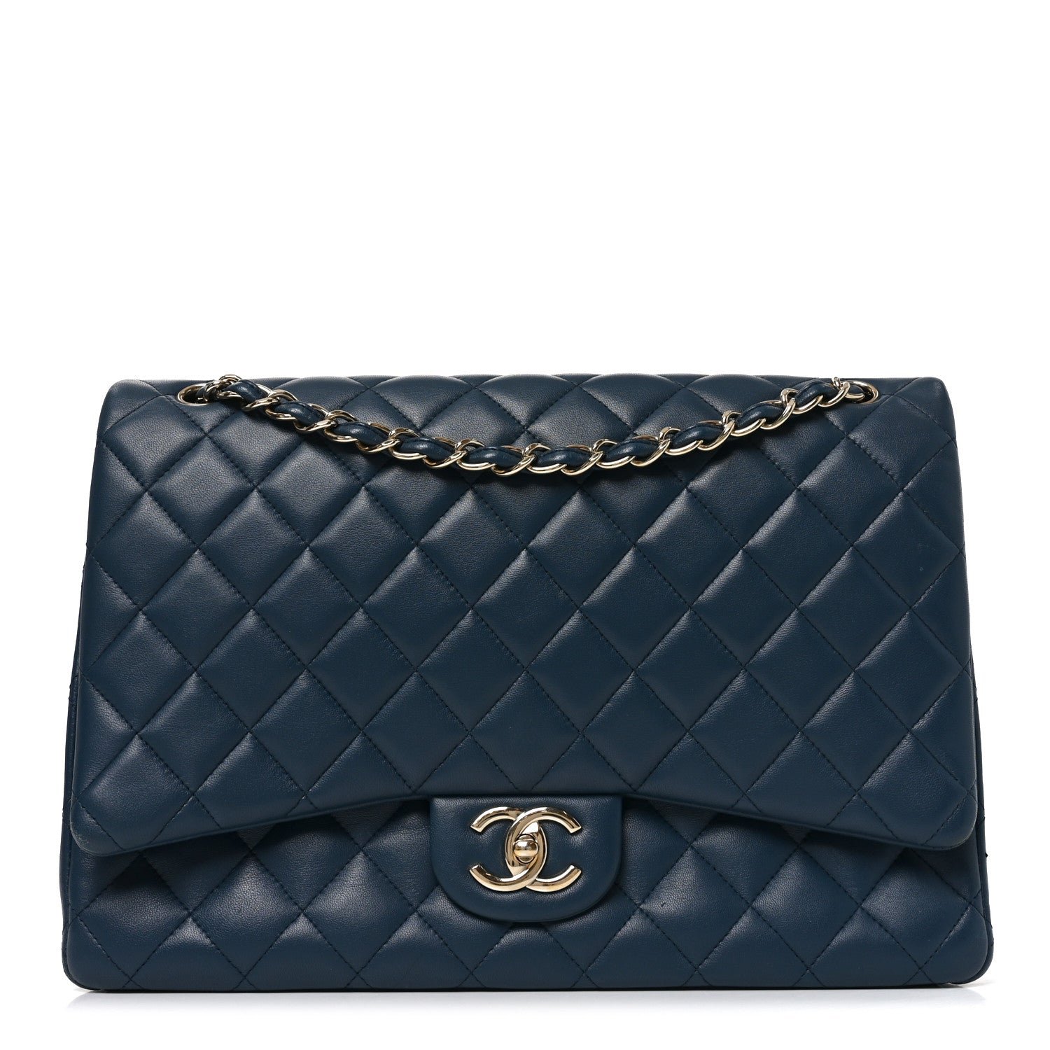 Chanel Lambskin Quilted Maxi Double Flap Blue