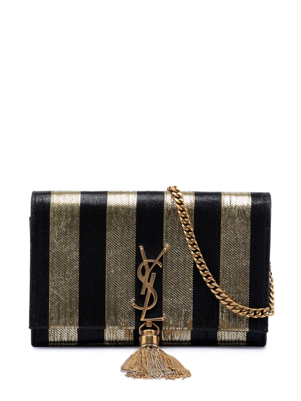 2018 Metallic Striped Fabric Monogram Kate Tassel Wallet on Chain crossbody bag