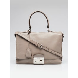 Prada Prada Grey Saffiano Leather Top Handle Crossbody Flap Bag