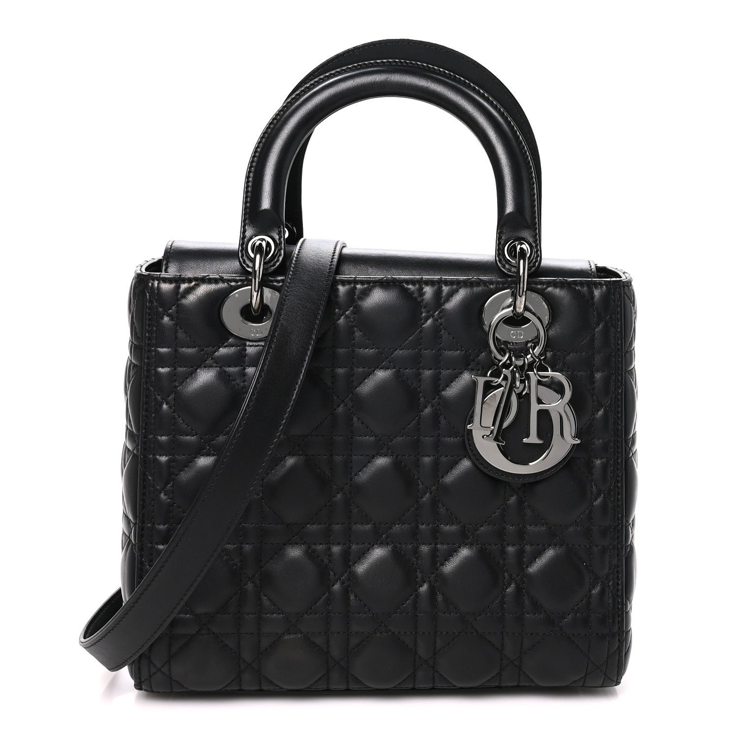 Christian Dior Lambskin Cannage Medium Lady Dior Black