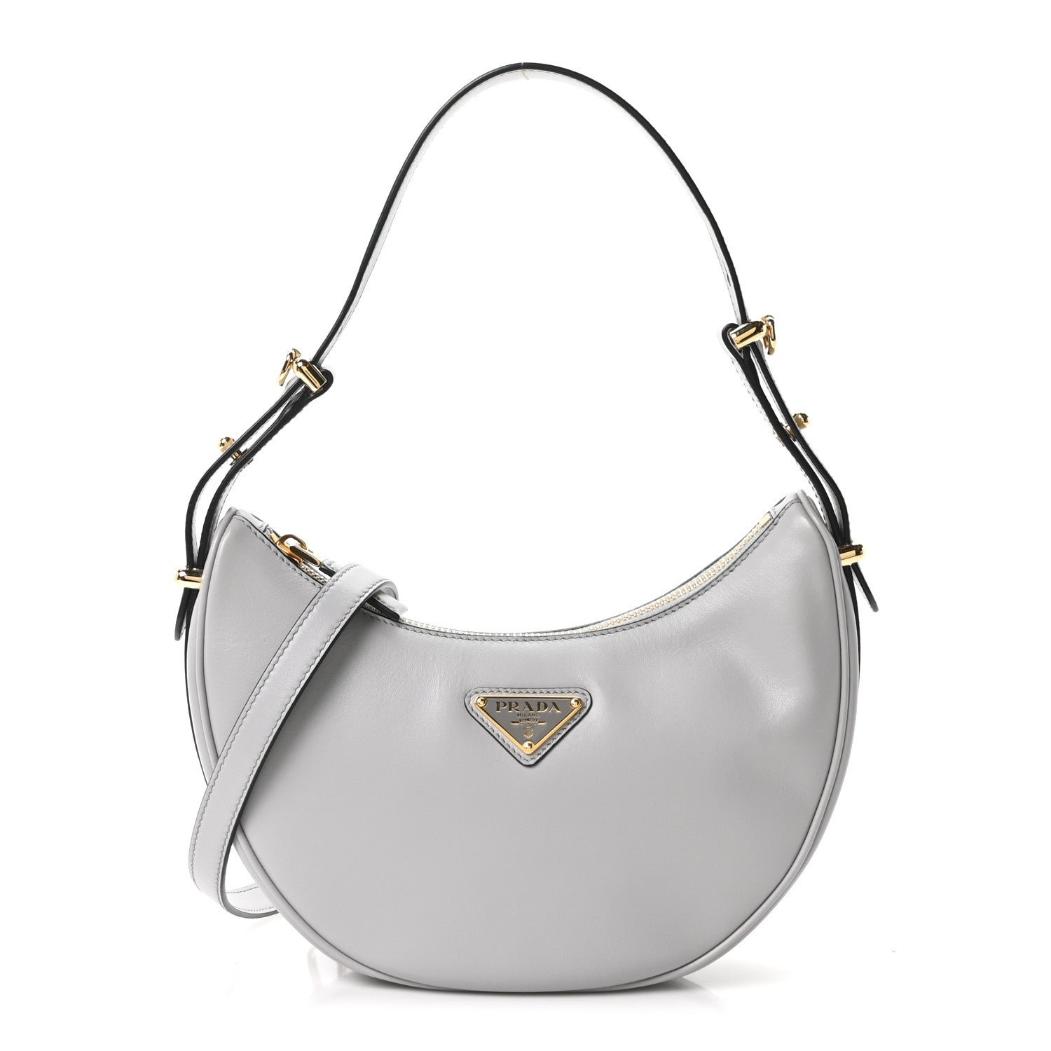 Prada Soft Calfskin Arque Shoulder Bag Granito