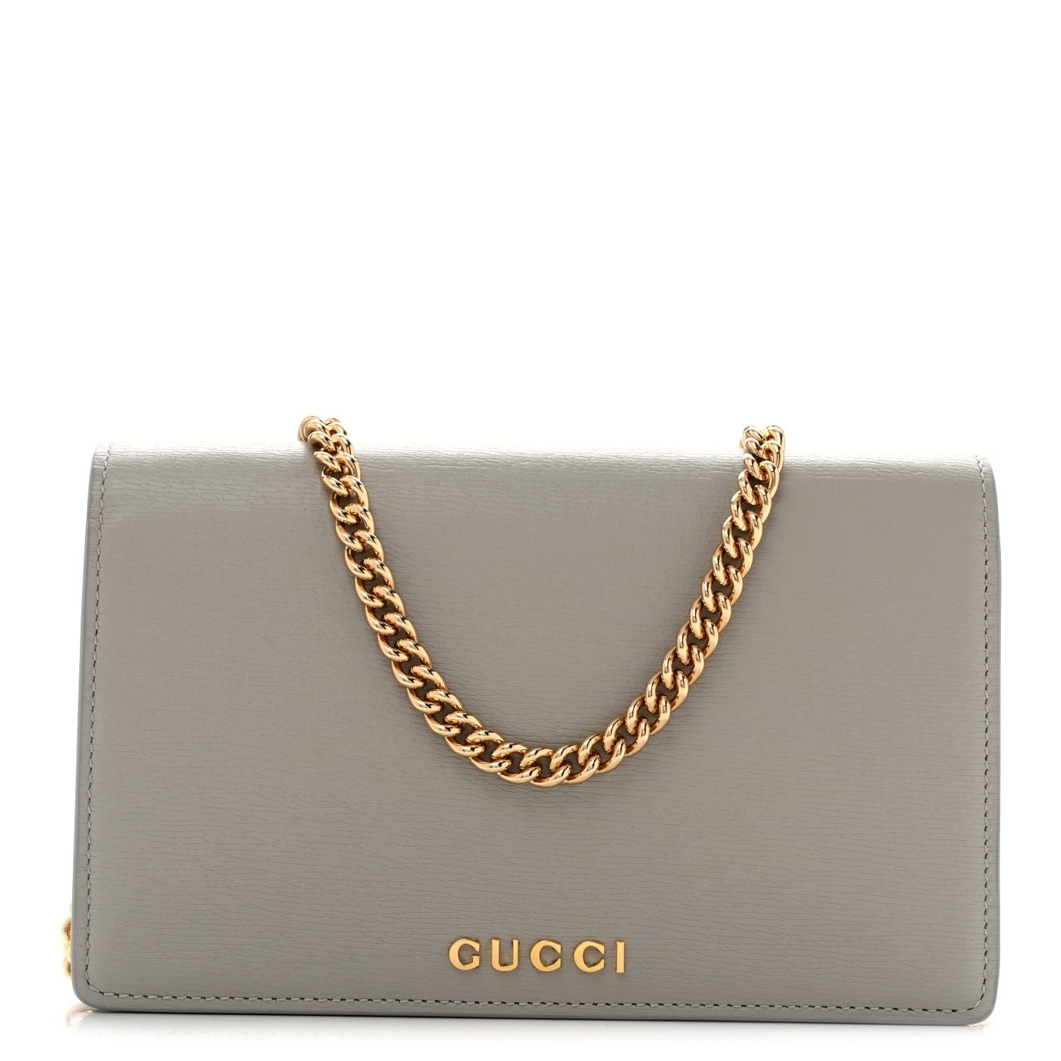 Gucci Textured Calfskin Script Logo Wallet On Chain Grey