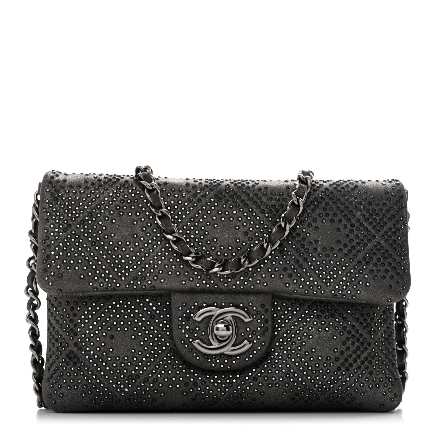 Chanel Iridescent Calfskin Crystal Mini Flap Crossbody Bag Gris Fonce