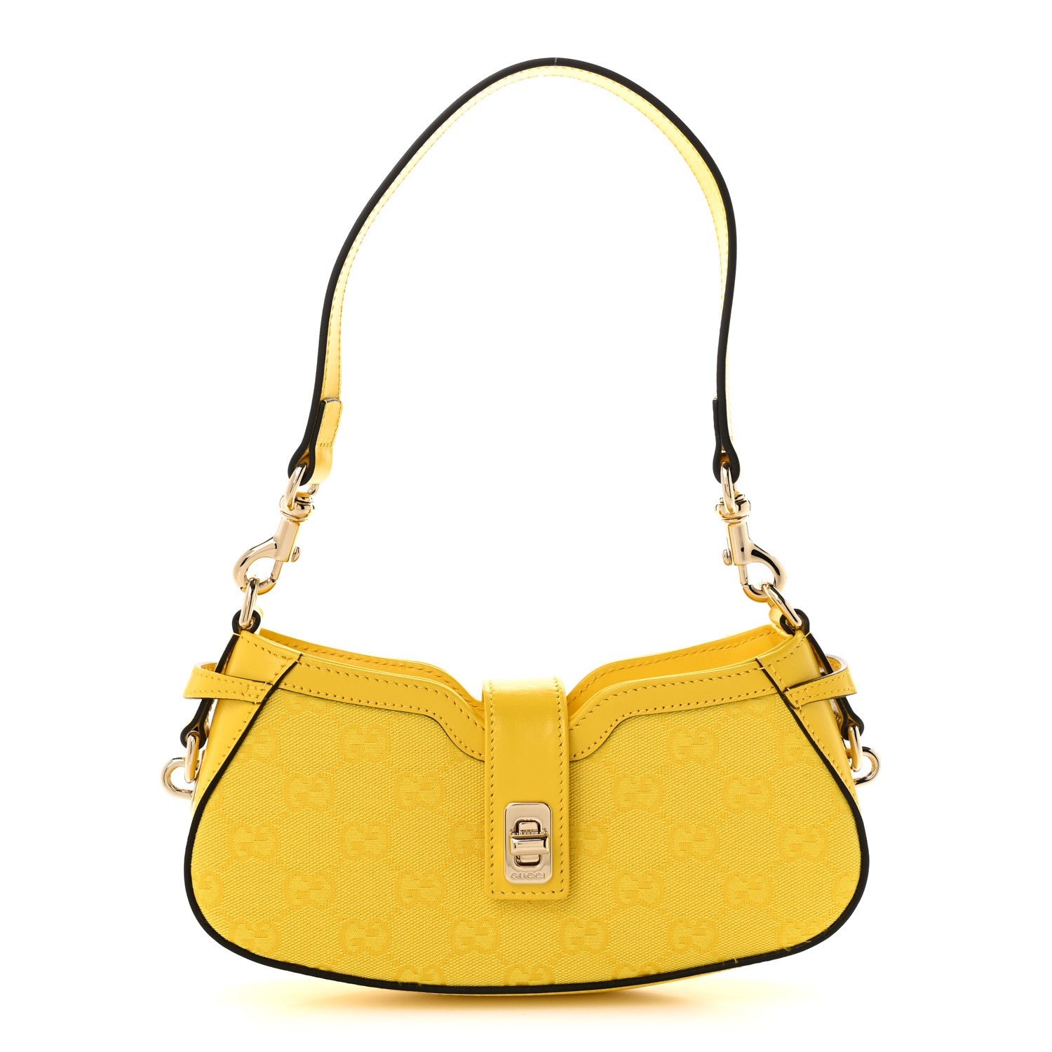 Gucci Calfskin Monogram Mini Moon Side Shoulder Bag Yellow