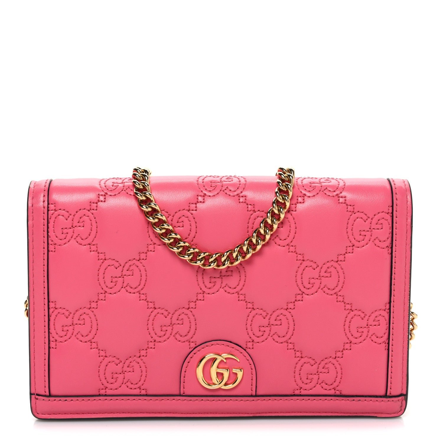 Gucci Gucci Calfskin GG Matelasse Chain Wallet Rhodamine Pink