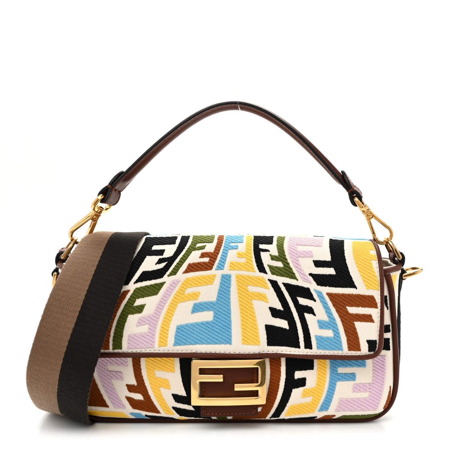 Fendi X SARA COLEMAN Canvas Vitello King Seta FF Fish Eye Embroidered Baguette Grezzo Multicolor Ghianda Grezzo Multicolor Ghianda