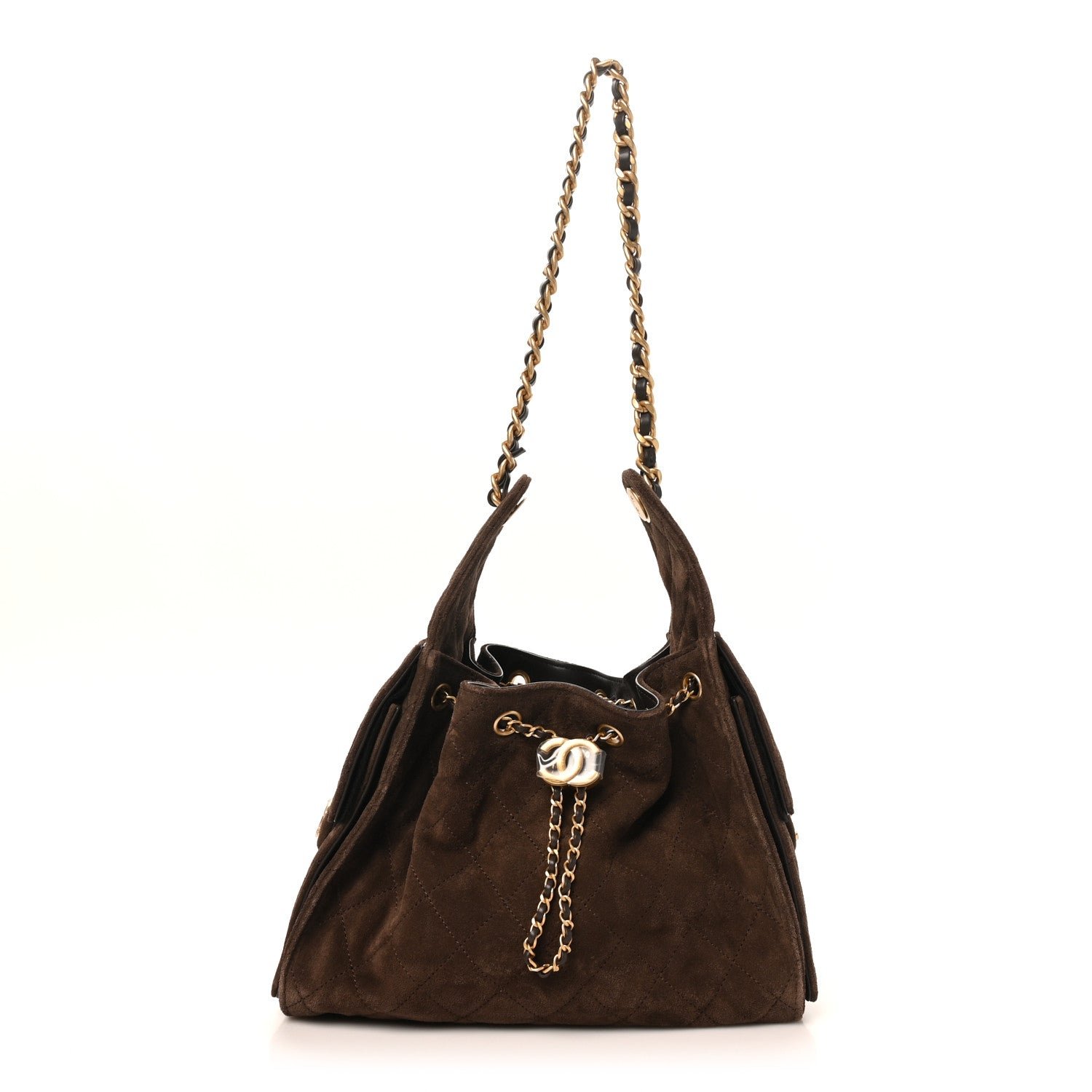 Chanel Suede Quilted Small Chanel 25 Handbag Dark Brown