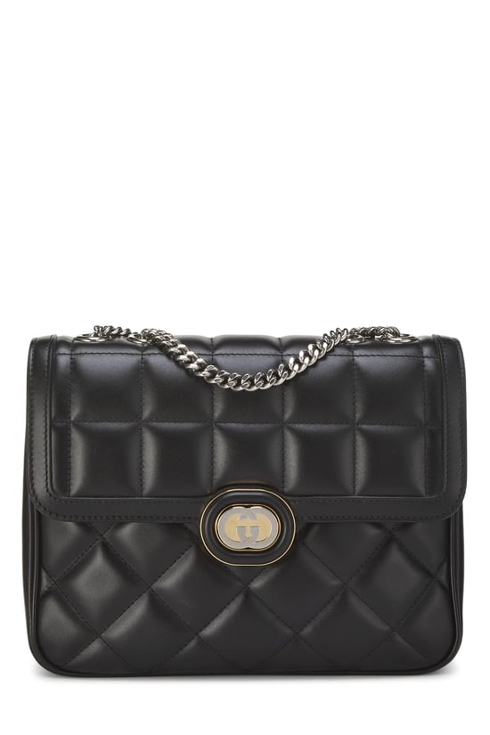 Black Leather Deco Shoulder Bag Small