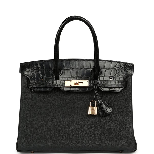 Pre-owned Hermes Birkin 30 Black Togo, Matte Alligator Touch Rose Gold Hardware