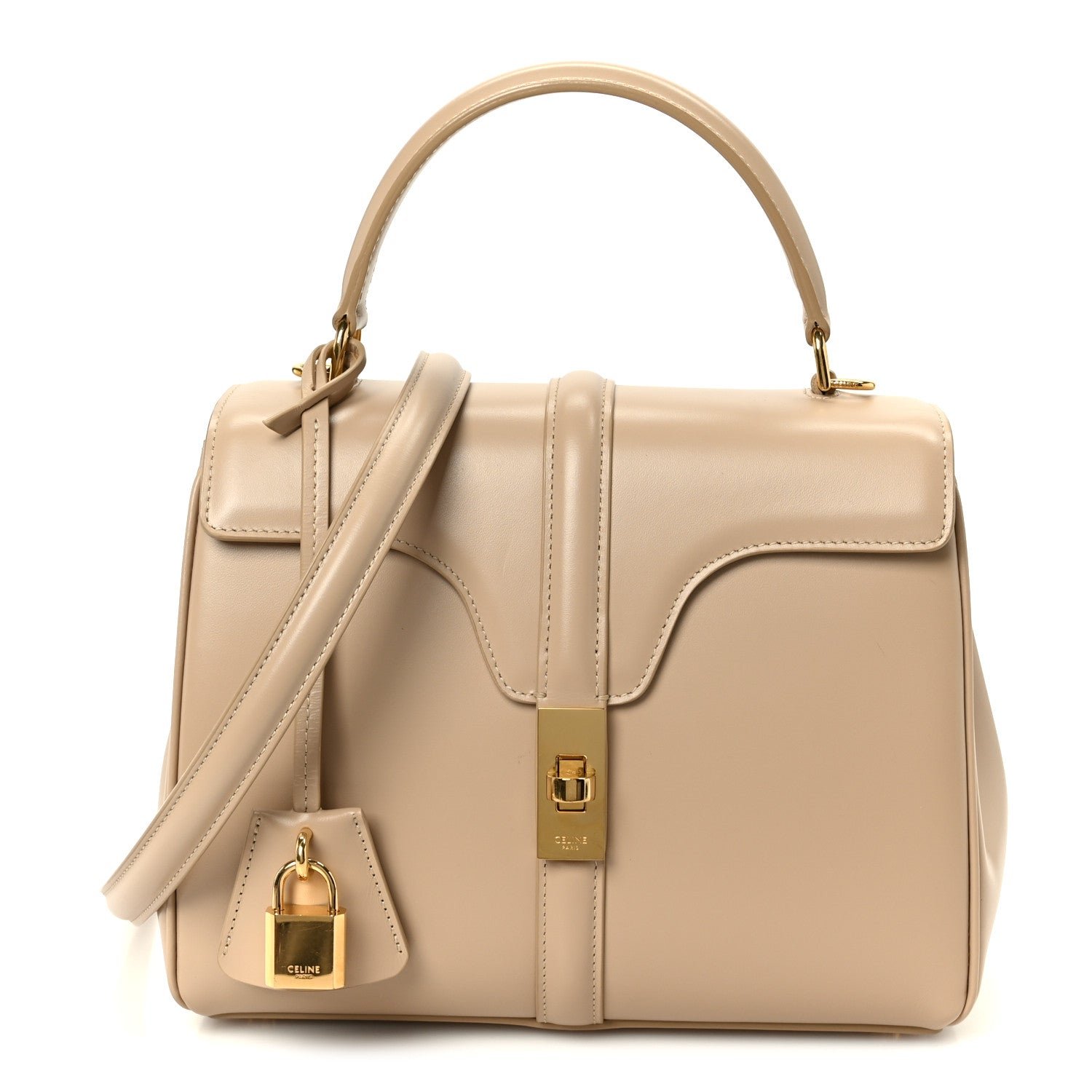 Celine Satinated Calfskin Small 16 Top Handle Bag Nude