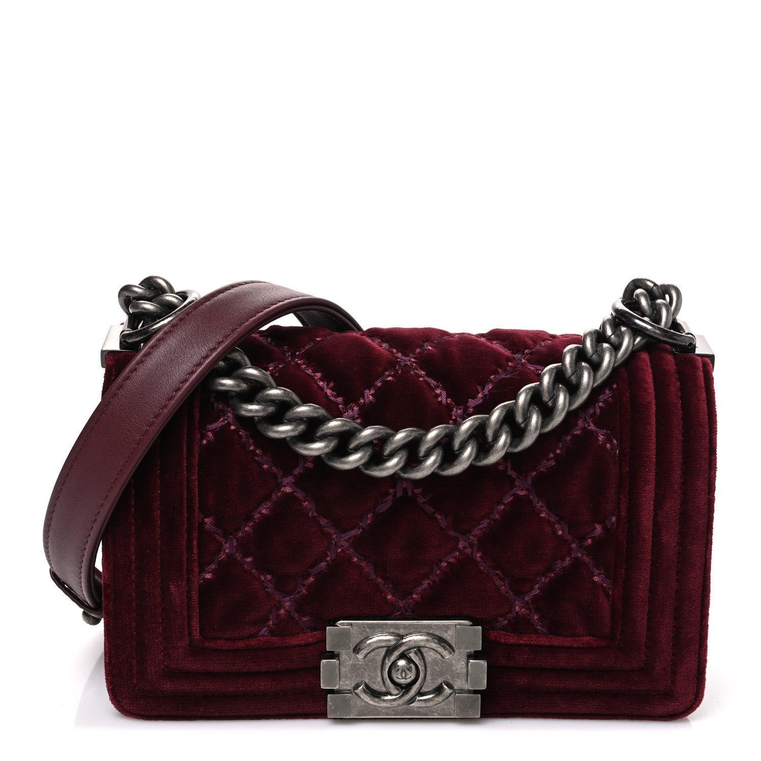 Chanel Velvet Quilted Small Boy Flap Burgundy