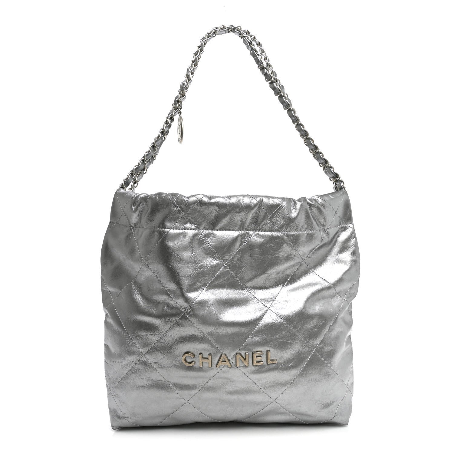 Chanel Metallic Calfskin Quilted Small Chanel 22 Silver