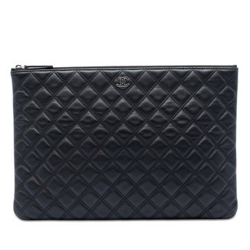 Lambskin Large Quilted Lambskin Double Stitch O Case Clutch