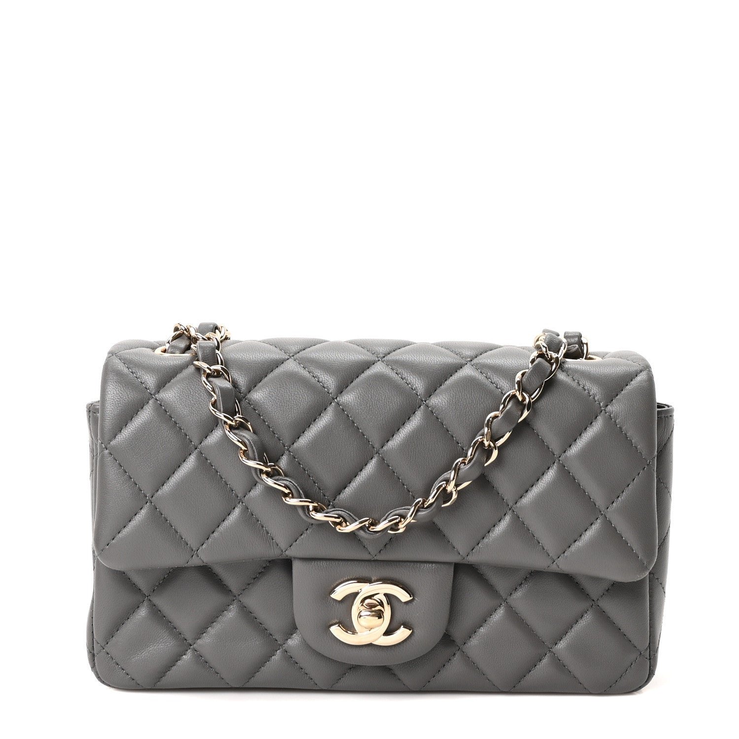 Chanel Lambskin Quilted Mini Rectangular Flap Dark Grey