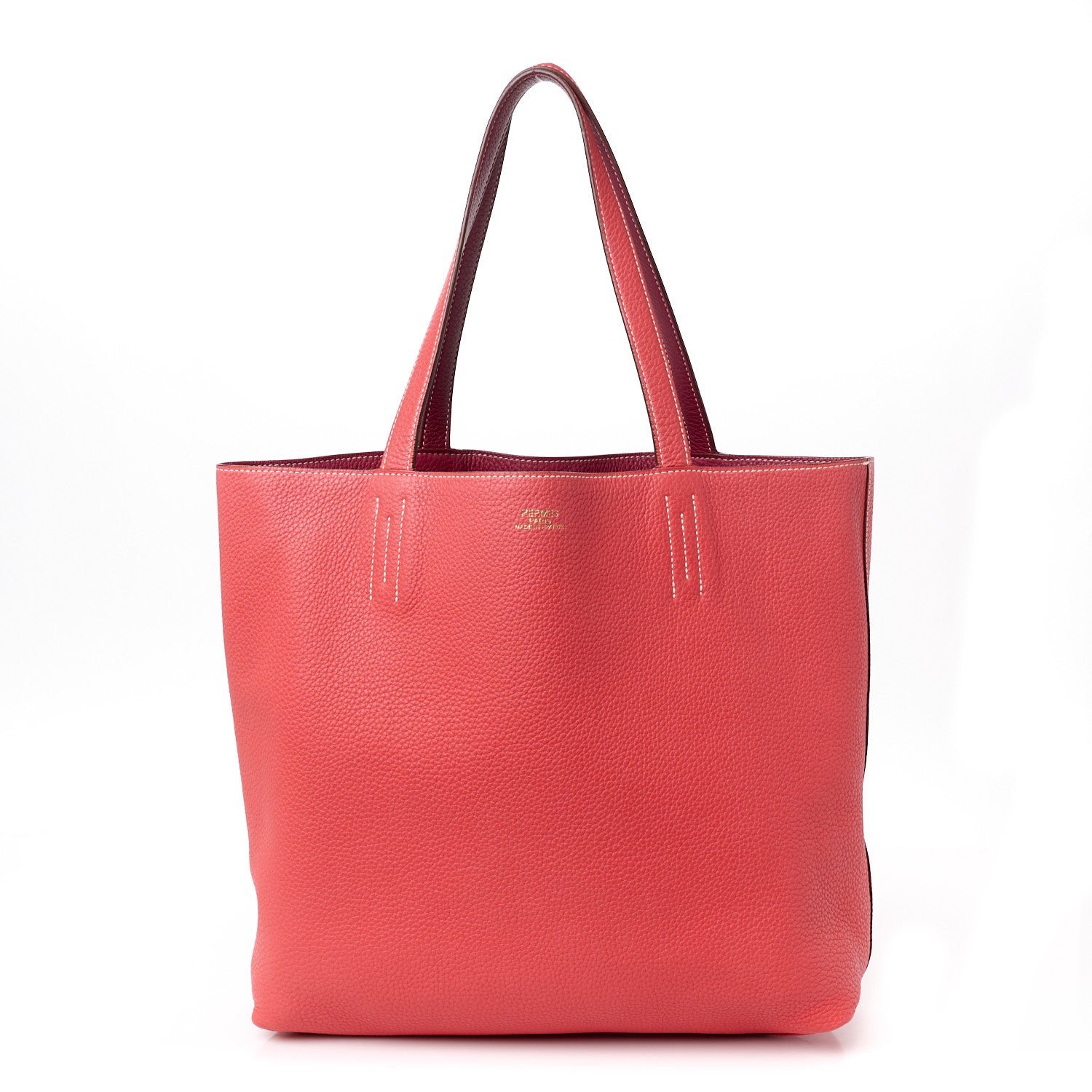 Hermes Taurillon Clemence Double Sens 36 Reversible Tote Rubis Bougainvillea