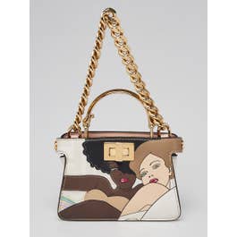 Fendi Fendi White FF Coated Canvas Bikini Girls Inlay Nano Peekaboo Maxi Handle Bag - 7AS088