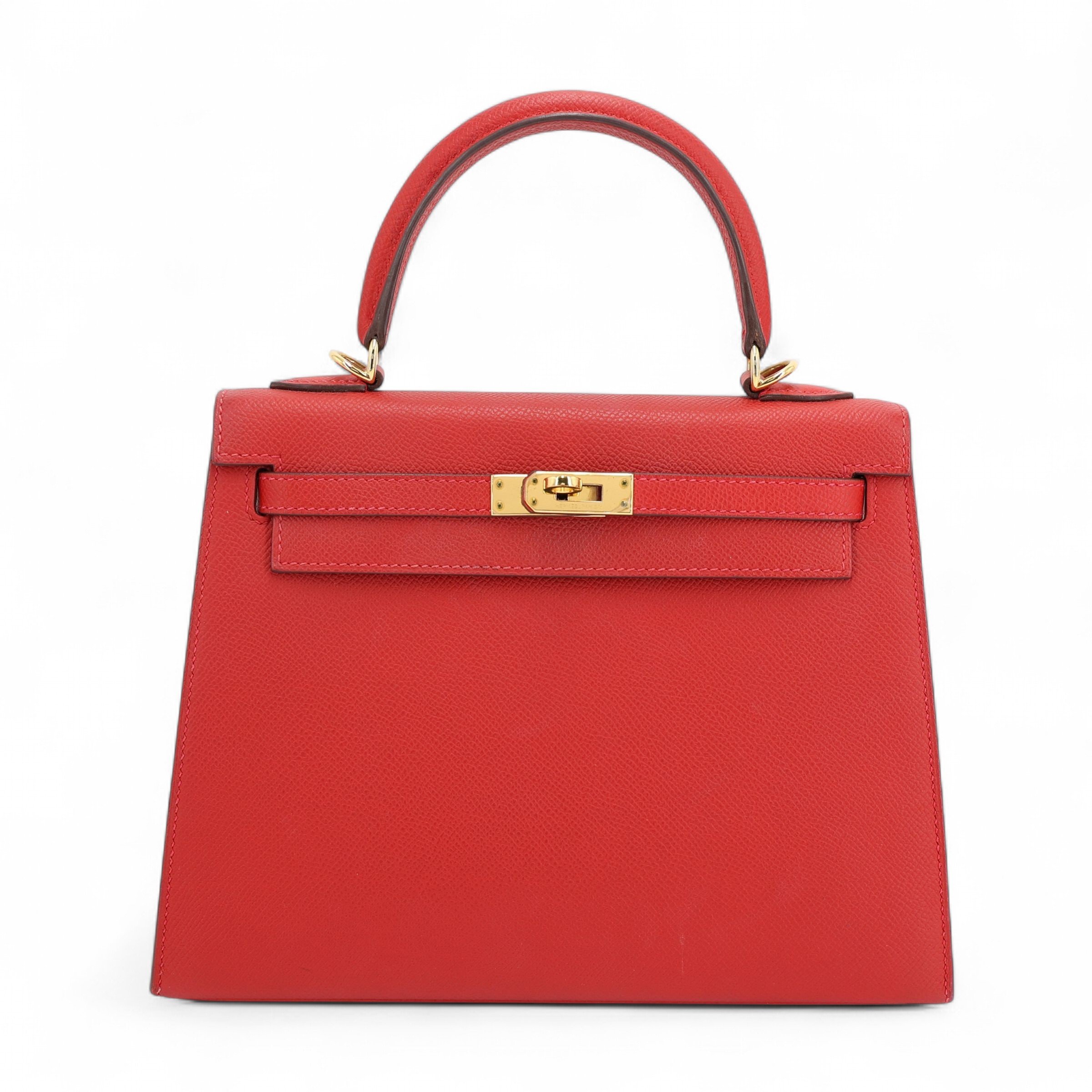 Very Good ( Rank A) HERMÈS Kelly 25 Sellier Rouge Casaque (Q5) Epsom Gold hardware T (2015)