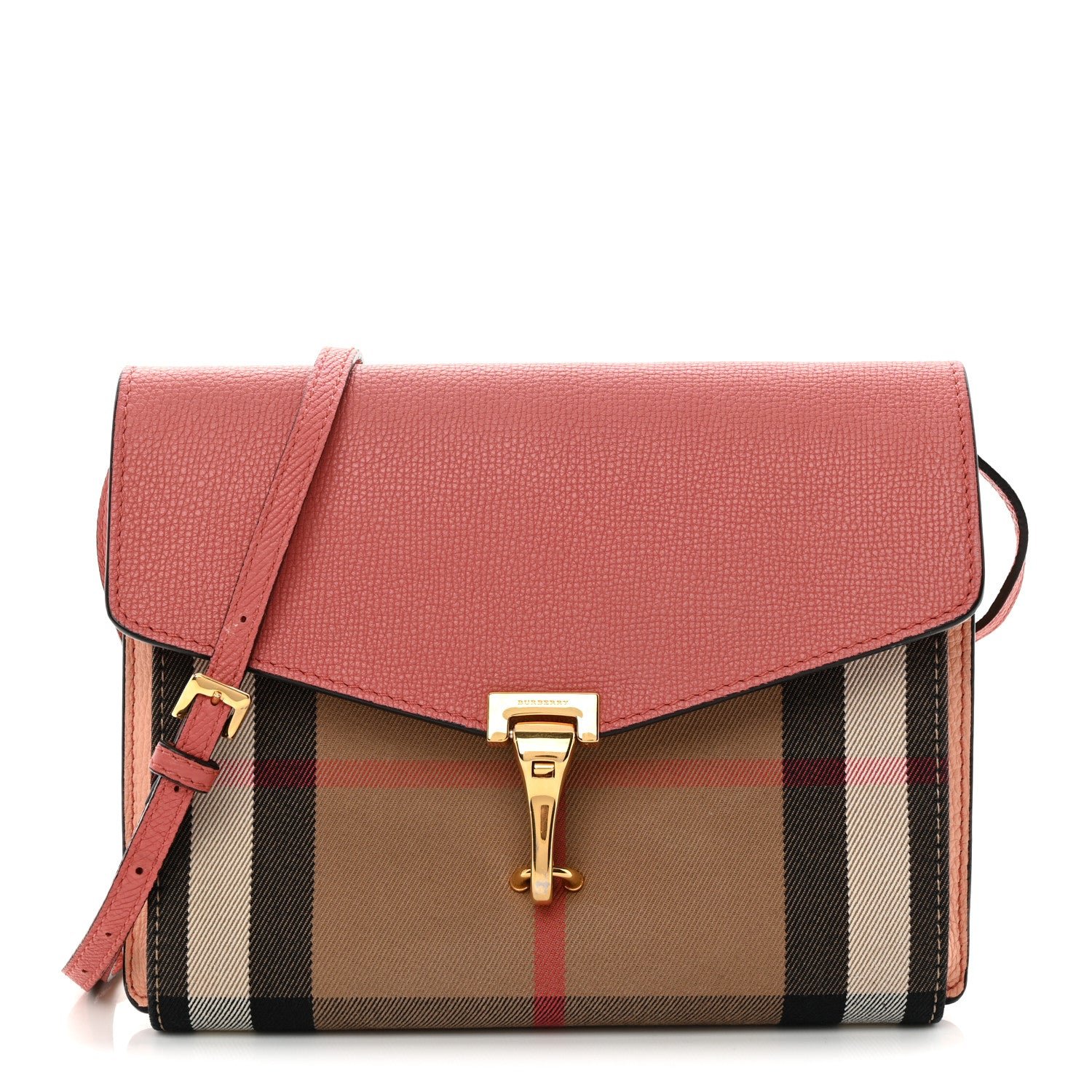 Burberry Burberry Derby Calfskin House Check Small Macken Crossbody Bag Copper Pink