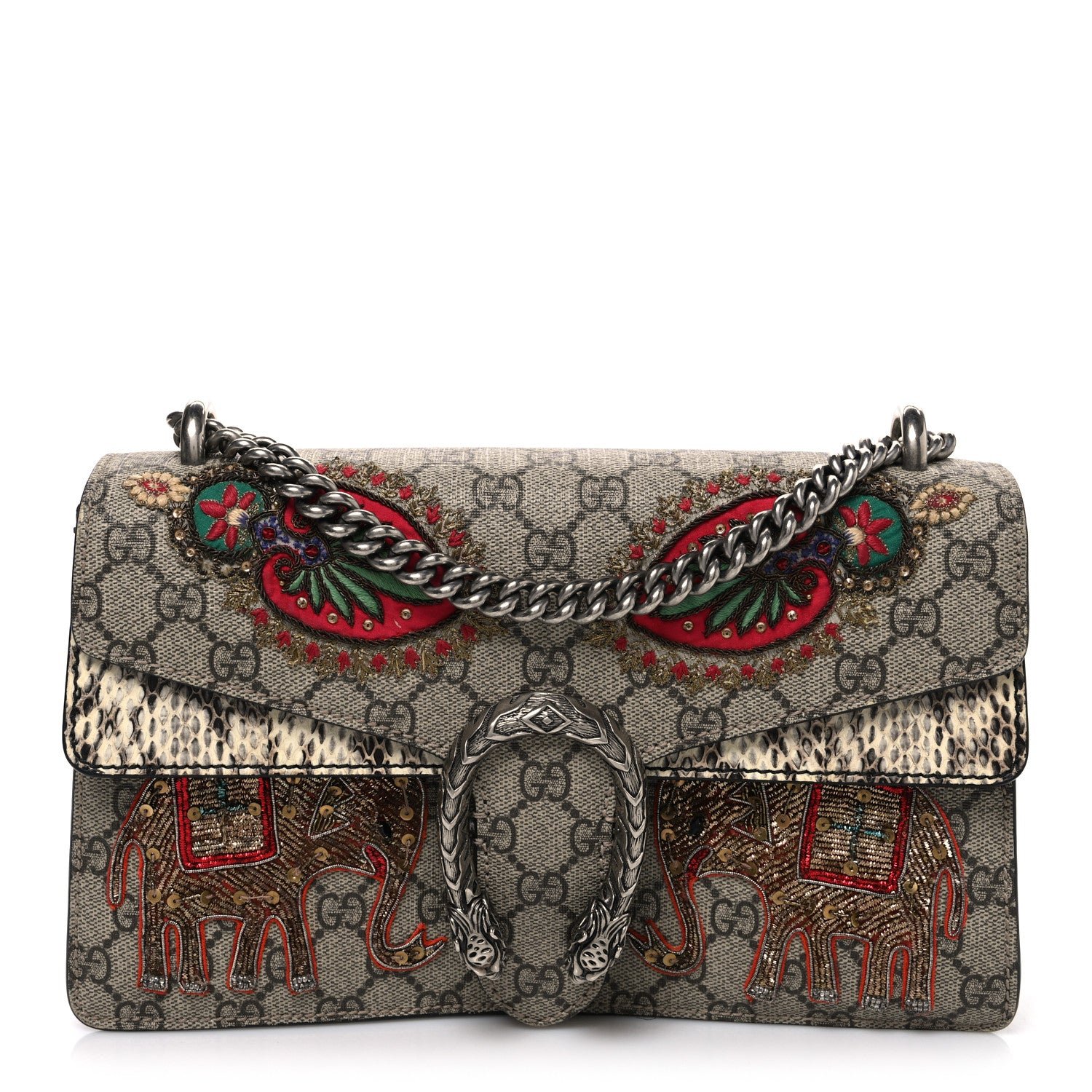 Gucci GG Supreme Monogram Elaphe Elephant Embroidered Small Dionysus Shoulder Bag