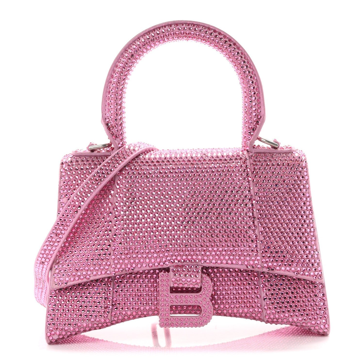 Balenciaga Strass Suede Hourglass Top Handle Bag XS Pink
