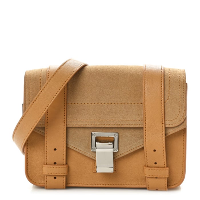 Proenza Schouler Lambskin Suede PS1 Mini Pouch Messenger Bag Tan