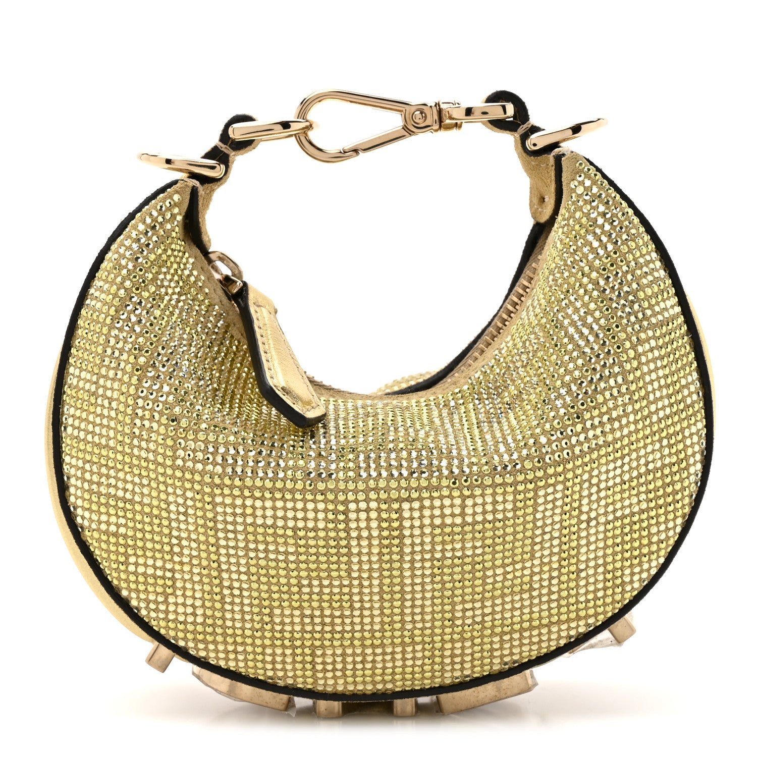 Fendi Crystal Vitello Laminato Suede FF Nano Fendigraphy Hobo Charm Platino