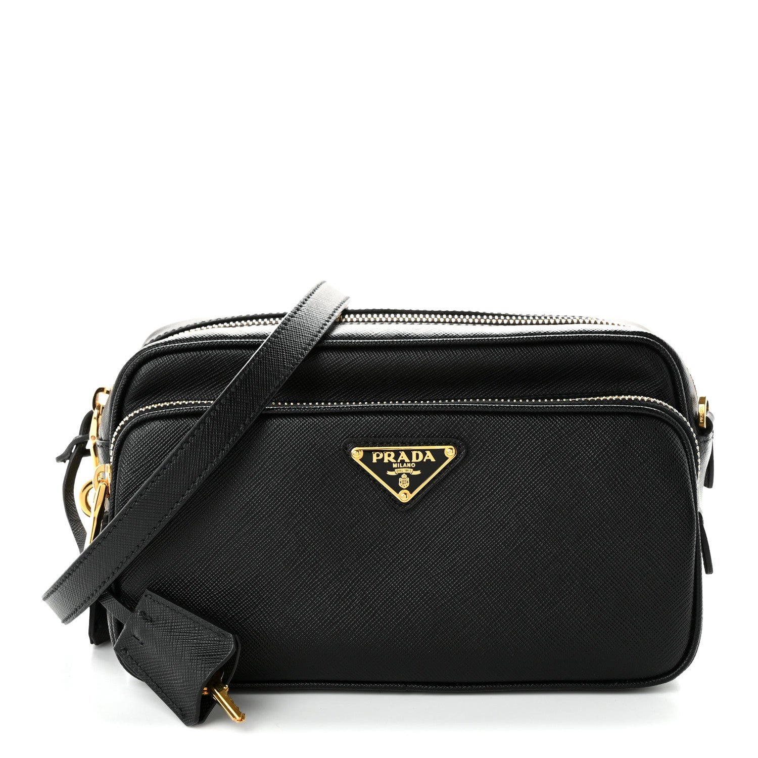 Prada Saffiano Lux Double Zip Crossbody Bag Black