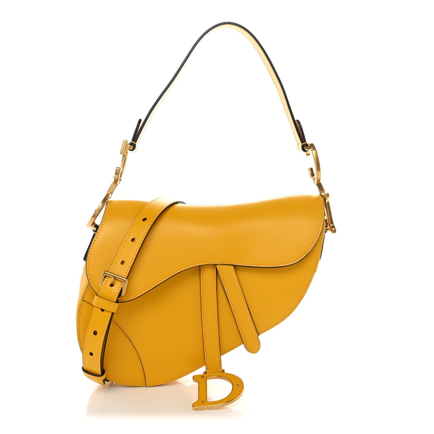 Christian Dior Calfskin Saddle Bag With Strap Yellow