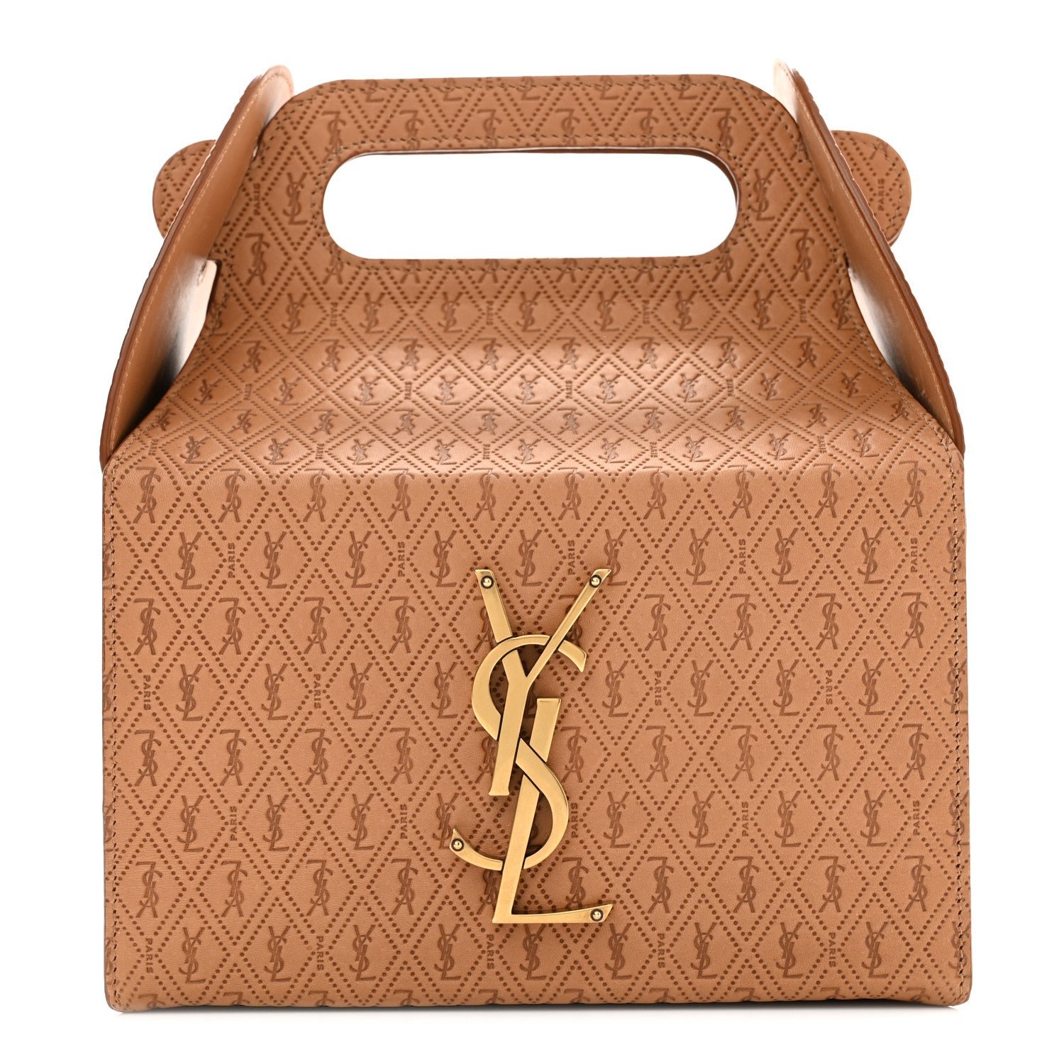 Saint Laurent Calfskin Monogram Take Away Box Dusty Vintage Brown Gold
