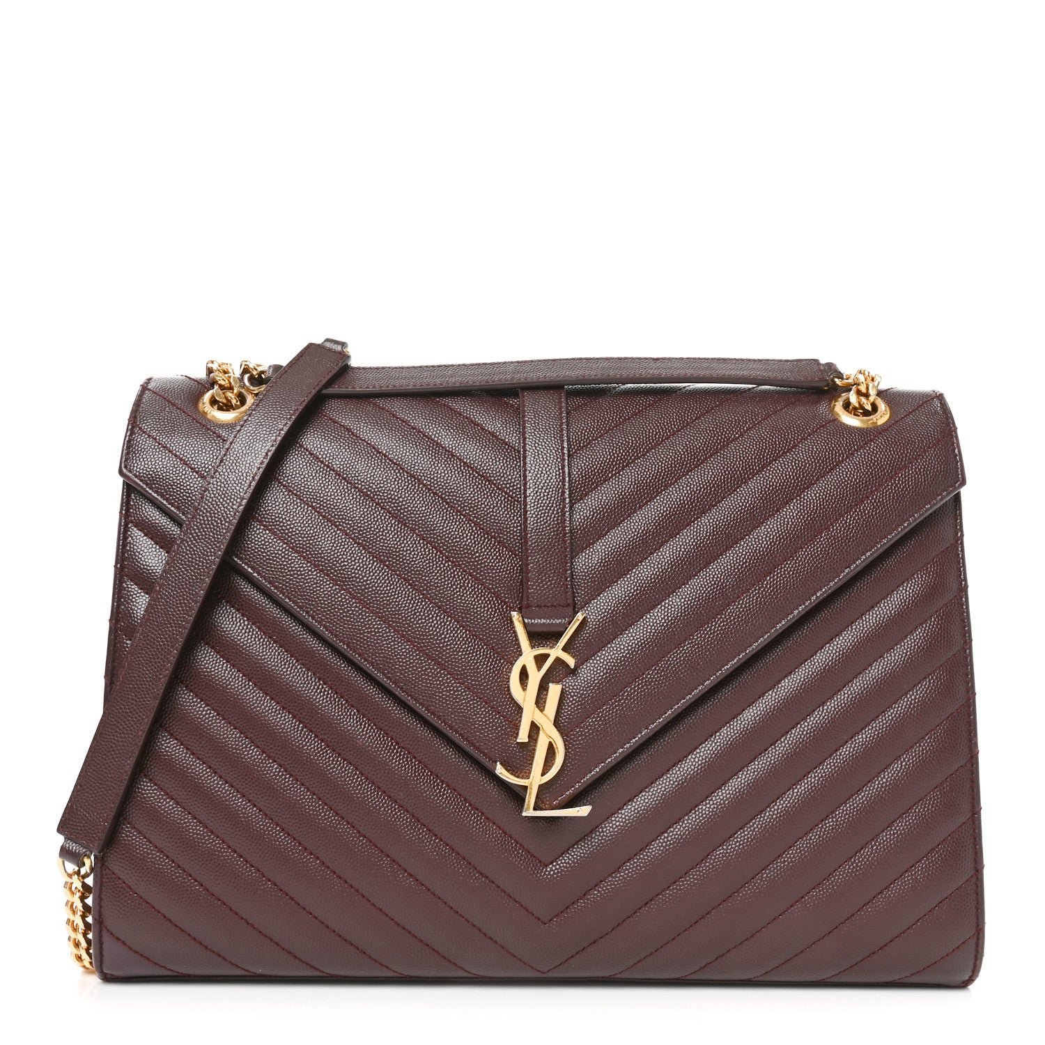 Saint Laurent Grain De Poudre Matelasse Chevron Large Monogram Satchel Amaranto