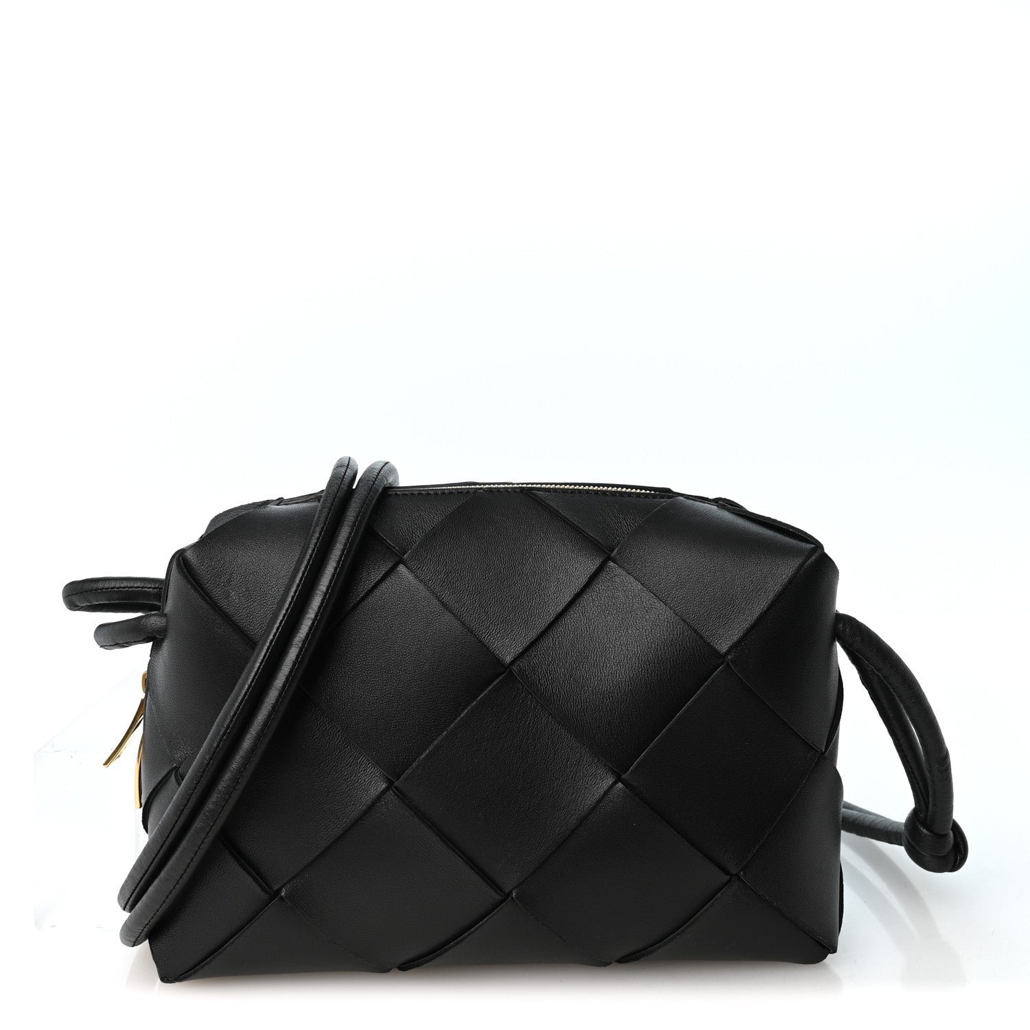 Bottega Veneta Bottega Veneta Lambskin Maxi Intrecciato Small Cassette Camera Bag Black