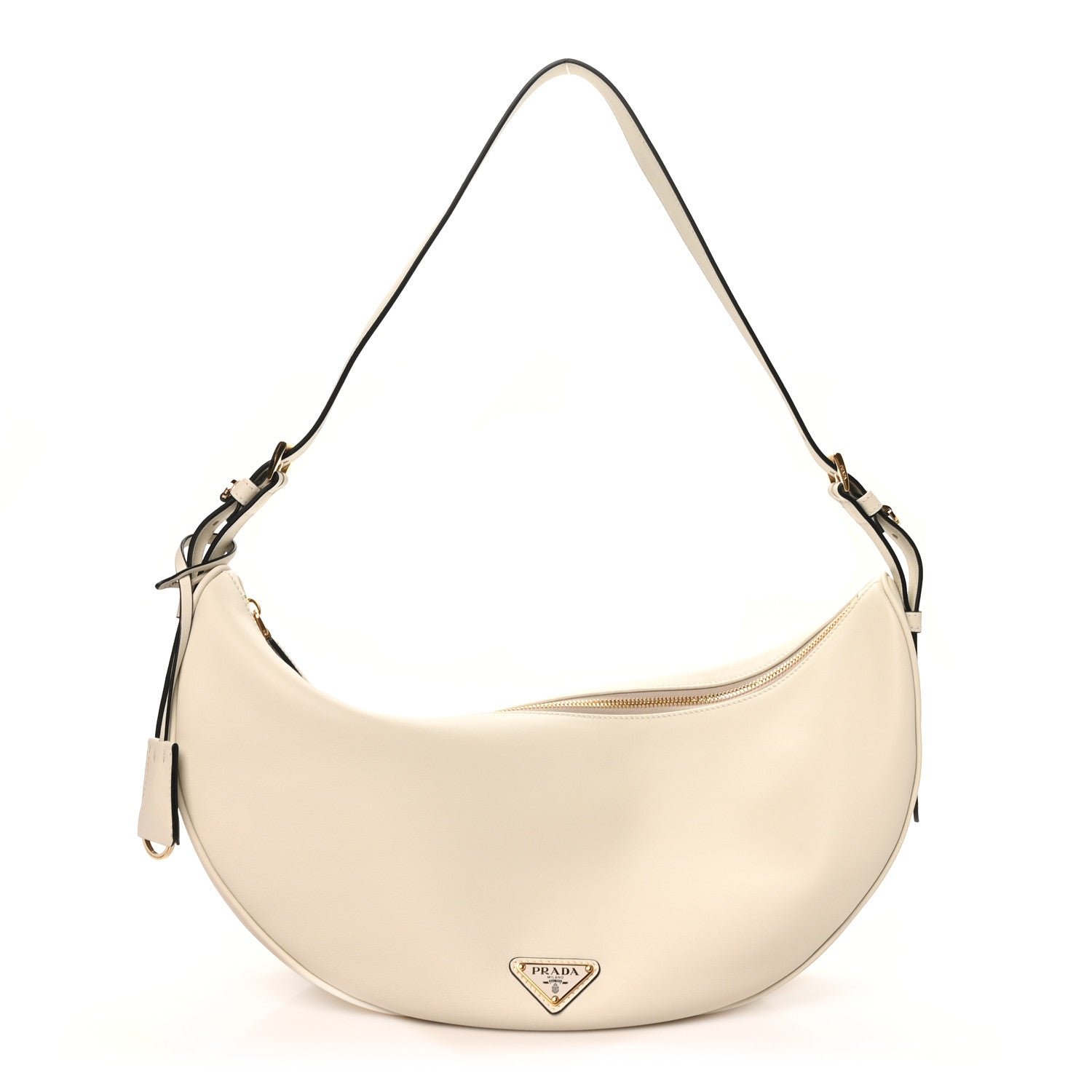 Prada Soft Grain Calfskin Large Demi-Lune Shoulder Bag White