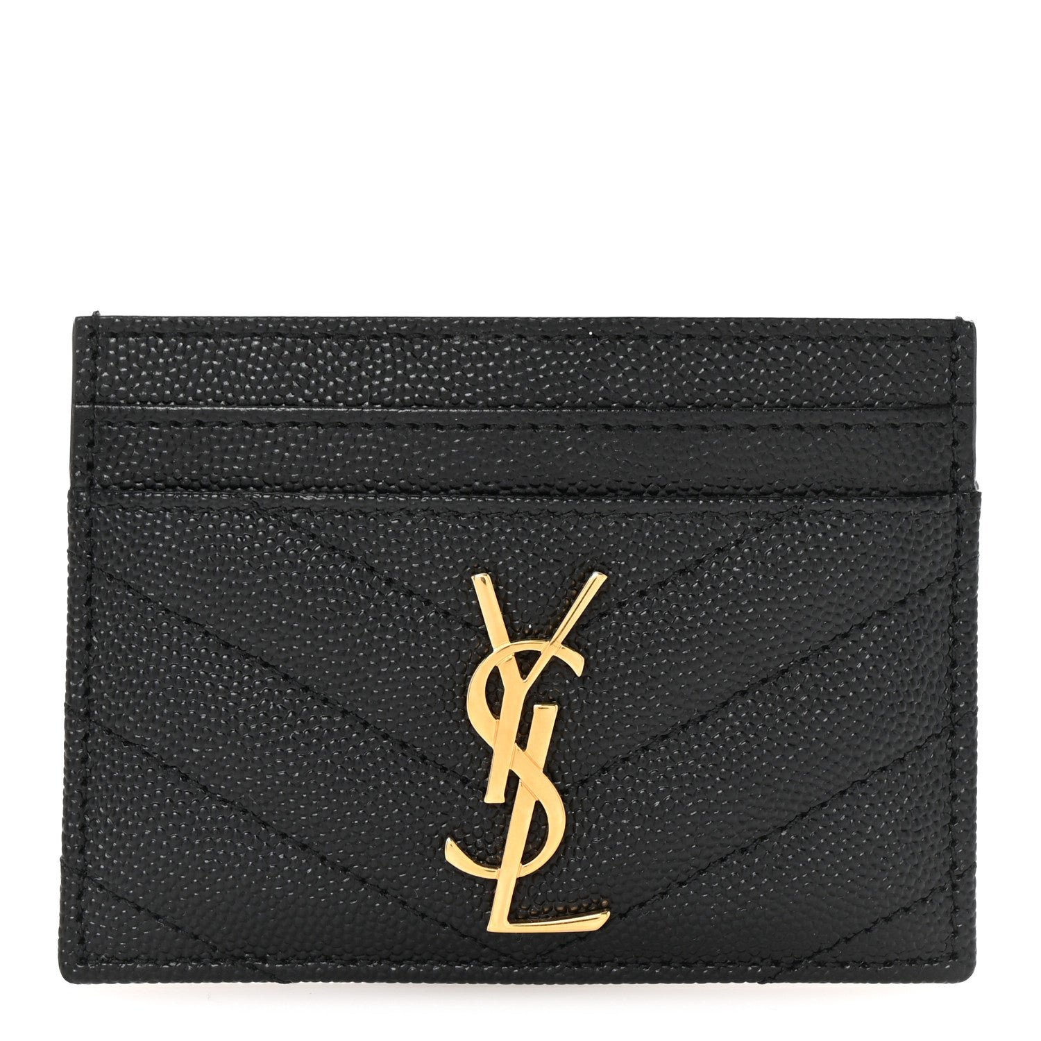 Saint Laurent Grain De Poudre Matelasse Chevron Monogram Credit Card Case Black