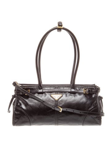 Enameled Metal Triangle 2024 Glossy Calfskin Triangle Bonnie Shoulder Bag Black Medium