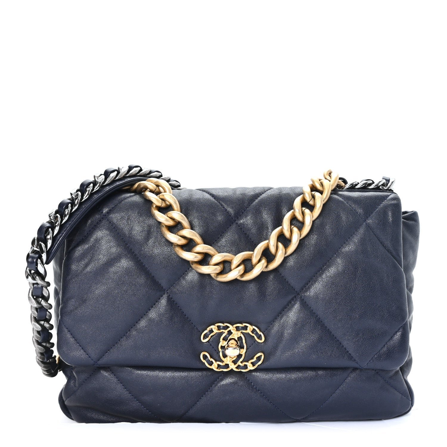 Chanel Goatskin Quilted Large Chanel 19 Flap Navy Blue