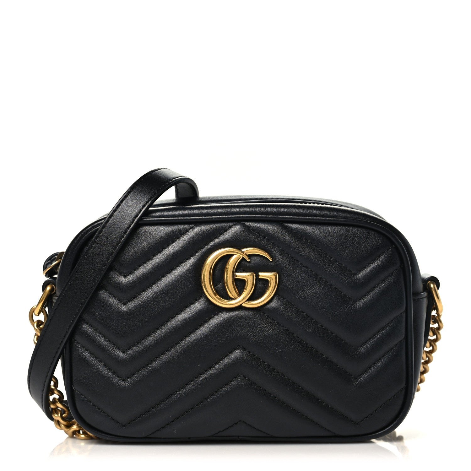 Gucci Calfskin Matelasse Mini GG Marmont Chain Shoulder Bag Black