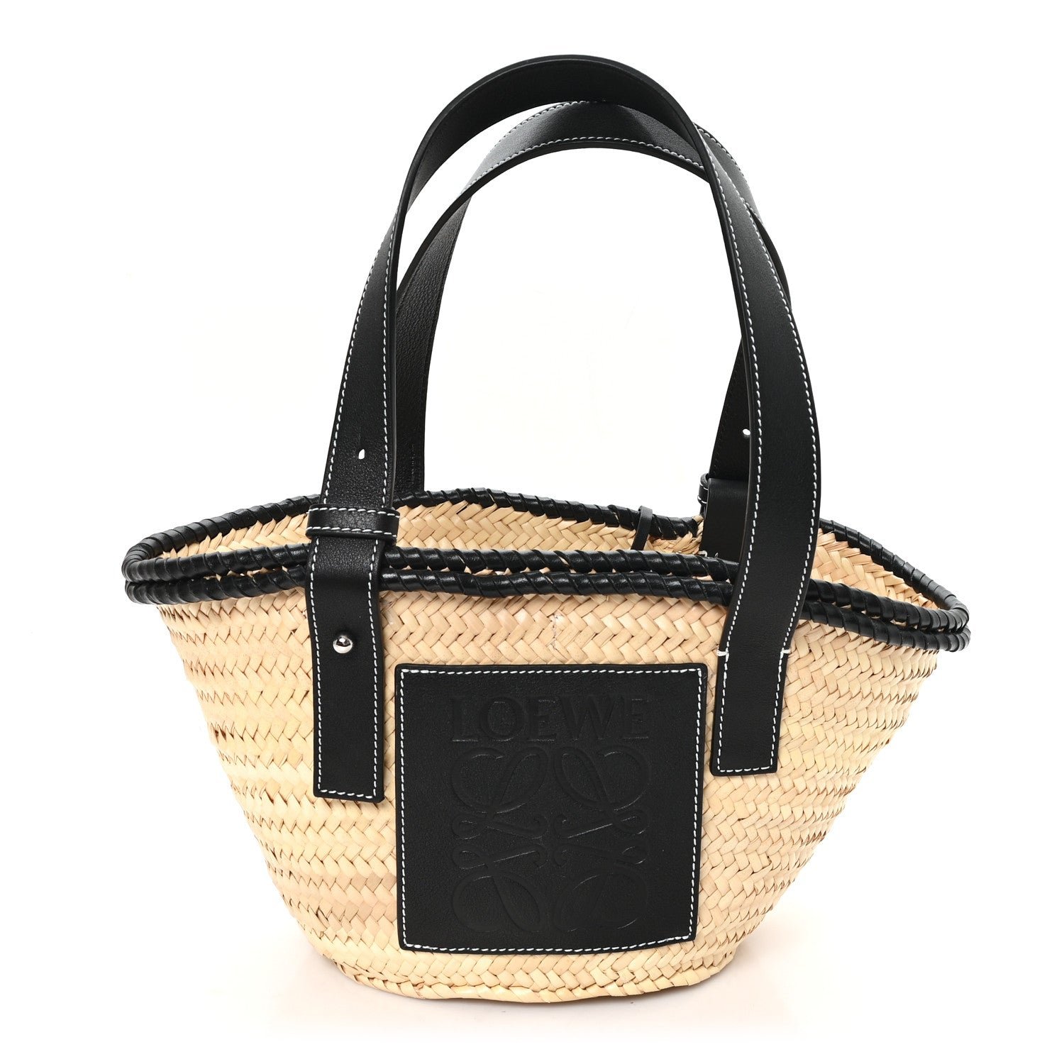 Loewe Raffia Small Basket Tote Bag Natural Black