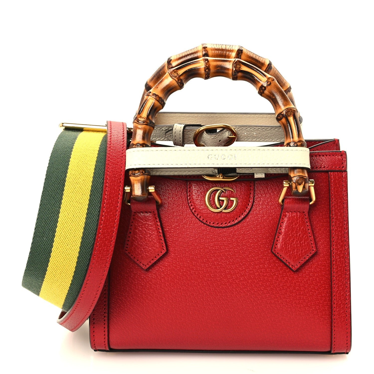 Gucci Textured Dollar Calfskin Web Mini Diana Tote Bag Red