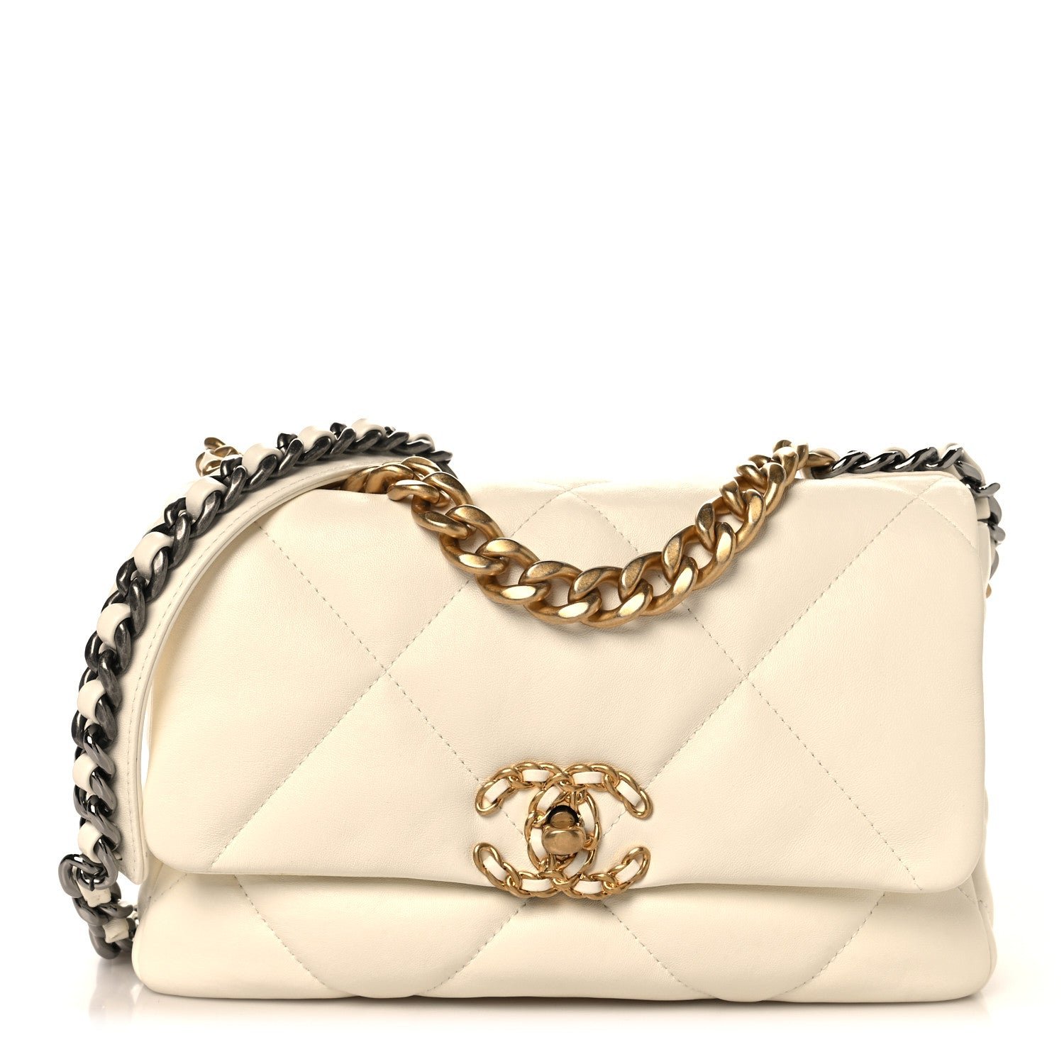 Chanel Lambskin Quilted Medium Chanel 19 Flap White