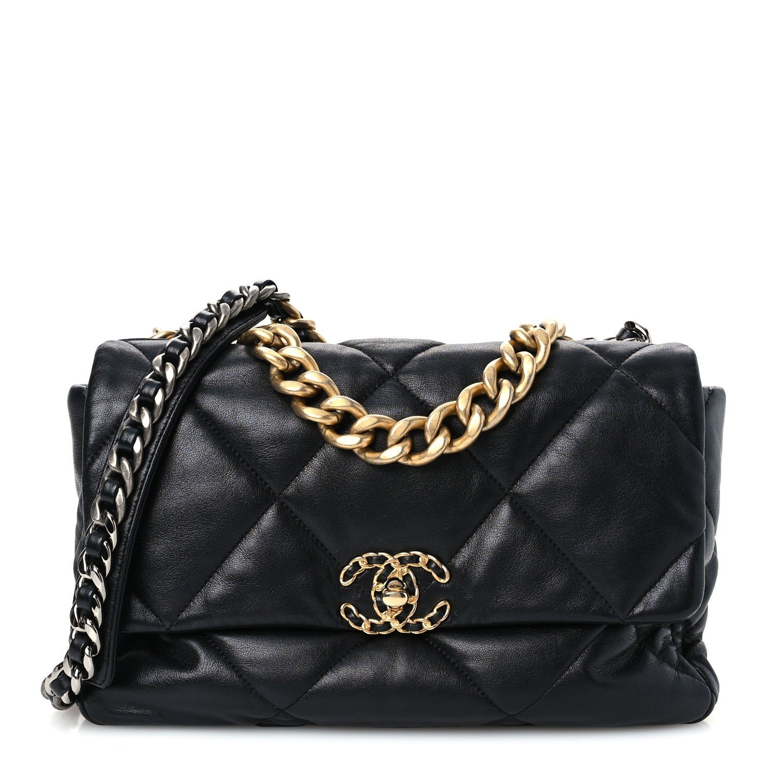 Chanel Goatskin Quilted Large Chanel 19 Flap Black