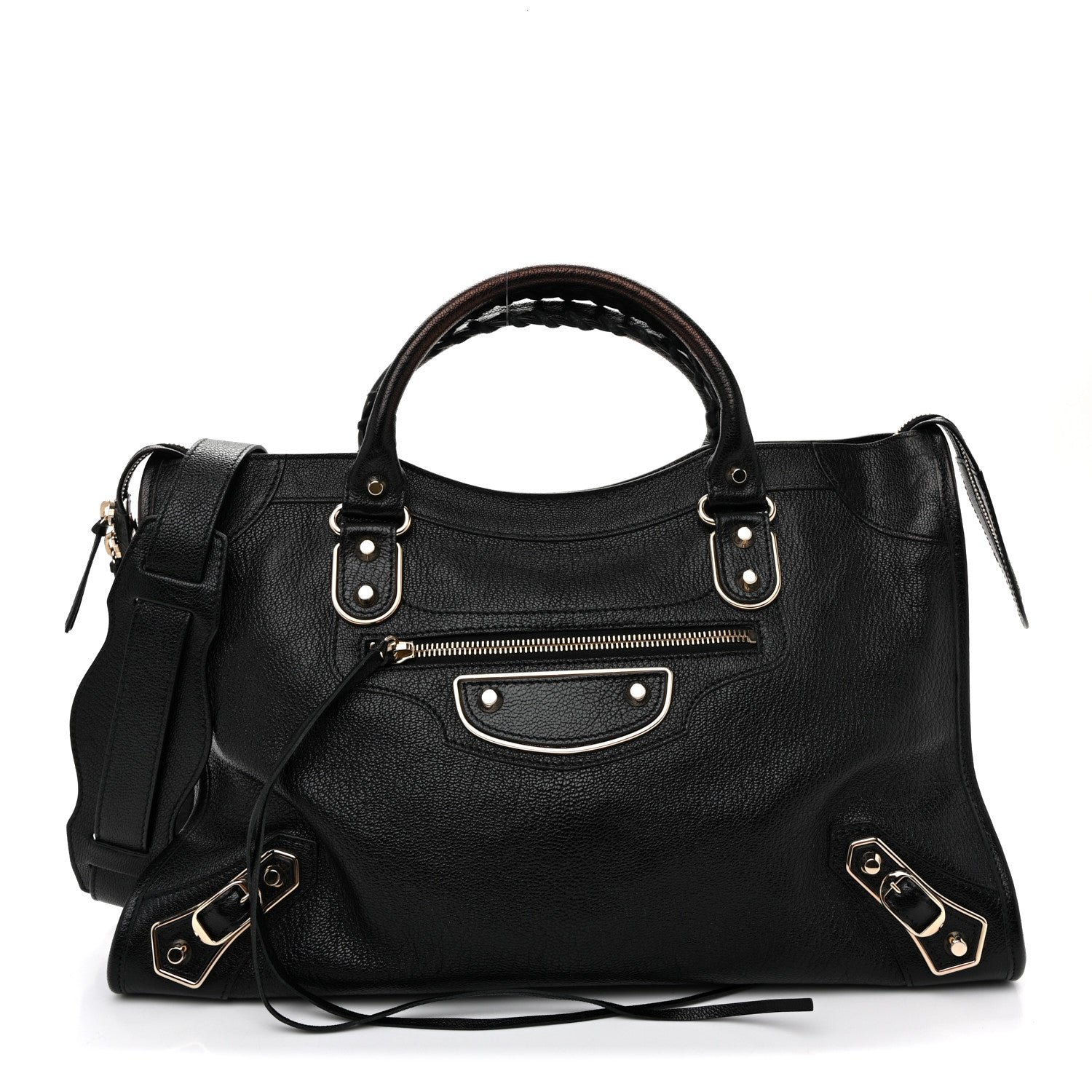 Balenciaga Chevre Gold Metallic Edge Hardware City Black Black
