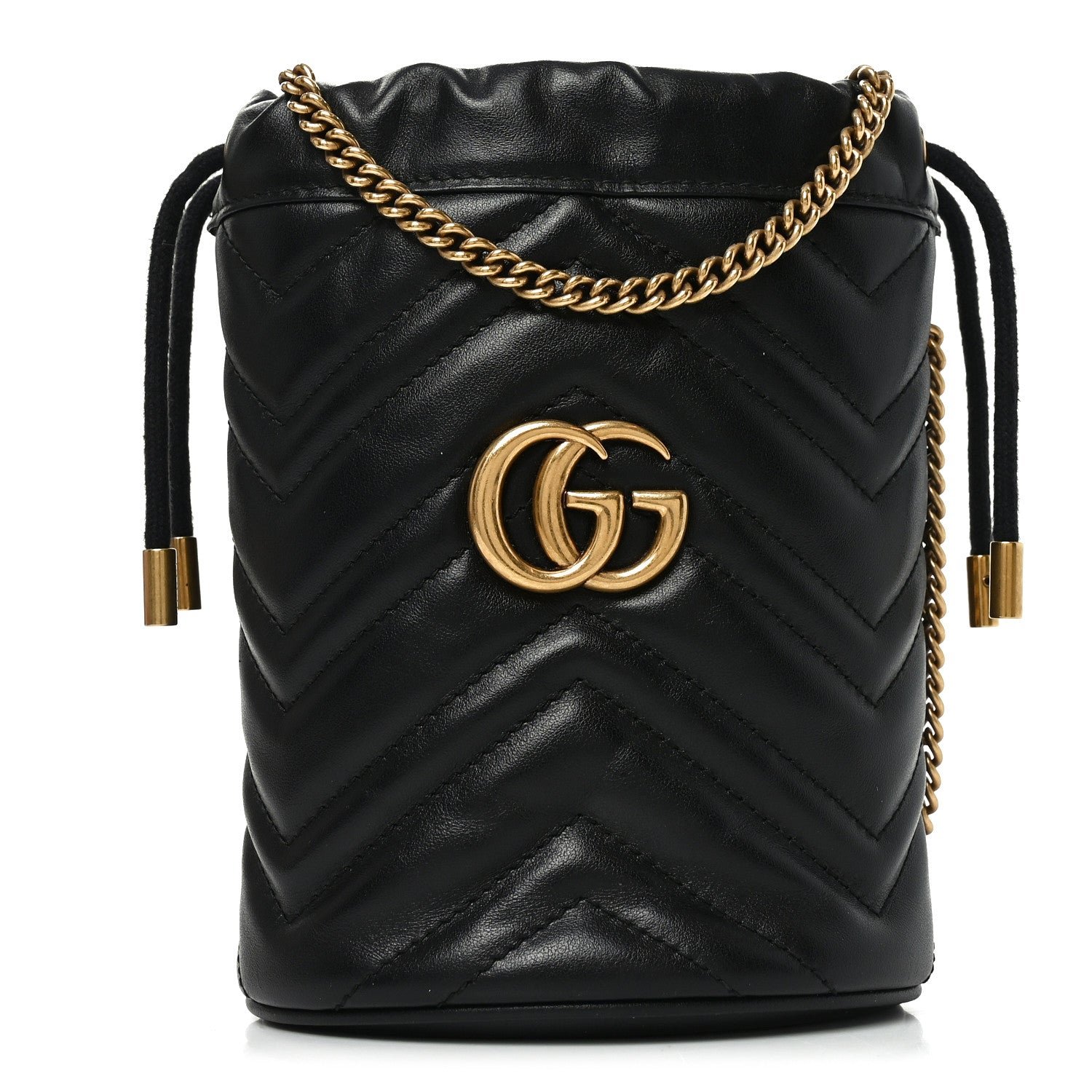 Gucci Calfskin Matelasse Mini GG Marmont 2.0 Bucket Bag Black