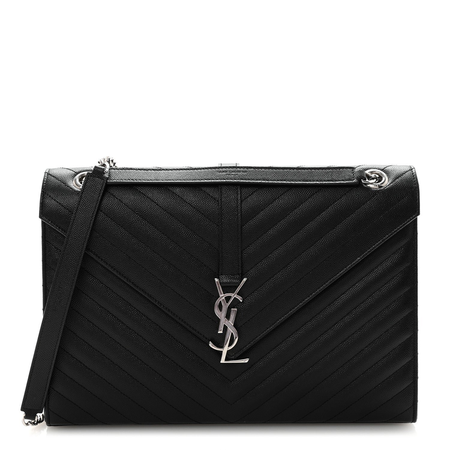 Saint Laurent Grain De Poudre Matelasse Chevron Large Monogram Satchel Black