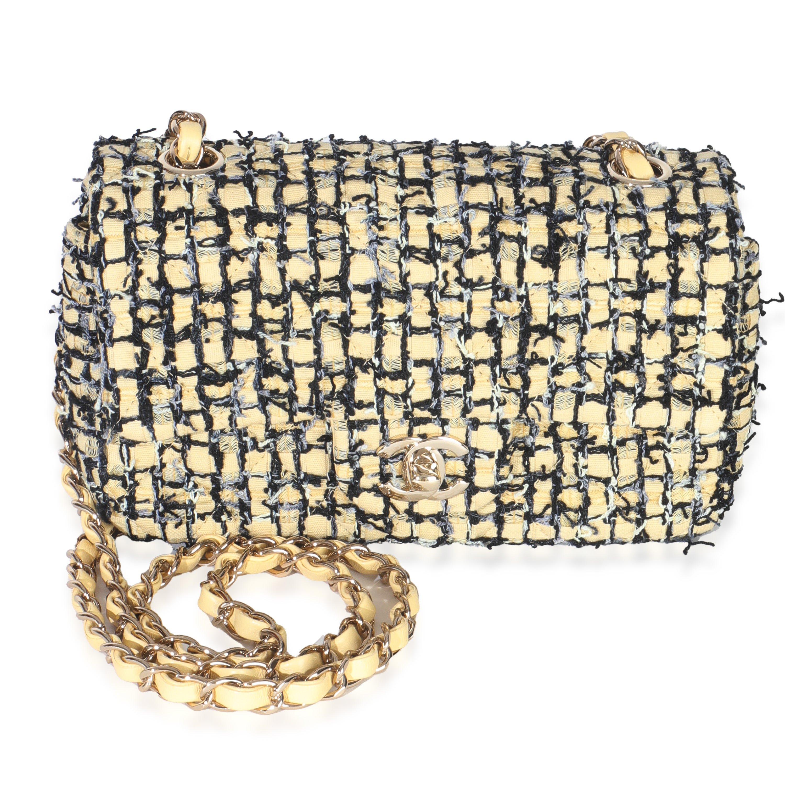 Chanel 22P Black Yellow Tweed Mini Rectangular Flap Bag