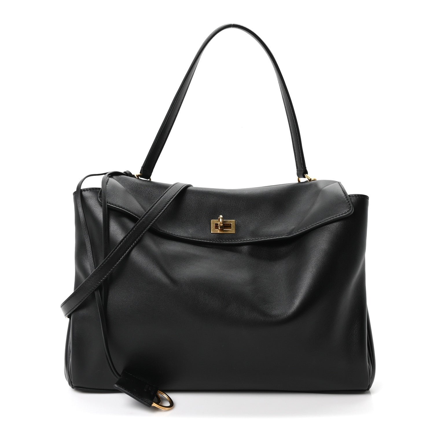 Balenciaga Natural Smooth Calfskin Medium Rodeo Top Handle Handbag Black