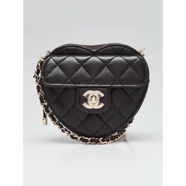 Chanel Black Quilted Lambskin Leather CC In Love Heart Clutch With Chain Bag