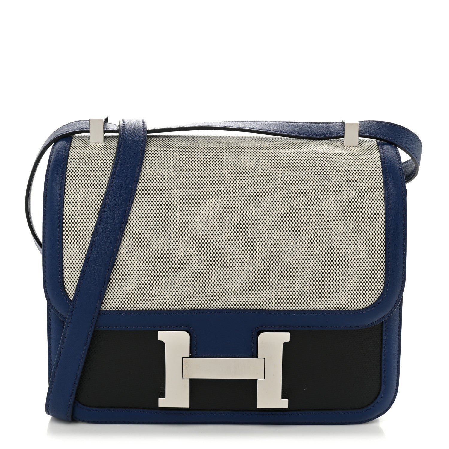 Hermes Swift Toile Constance 24 Bleu Saphir Black Ecru