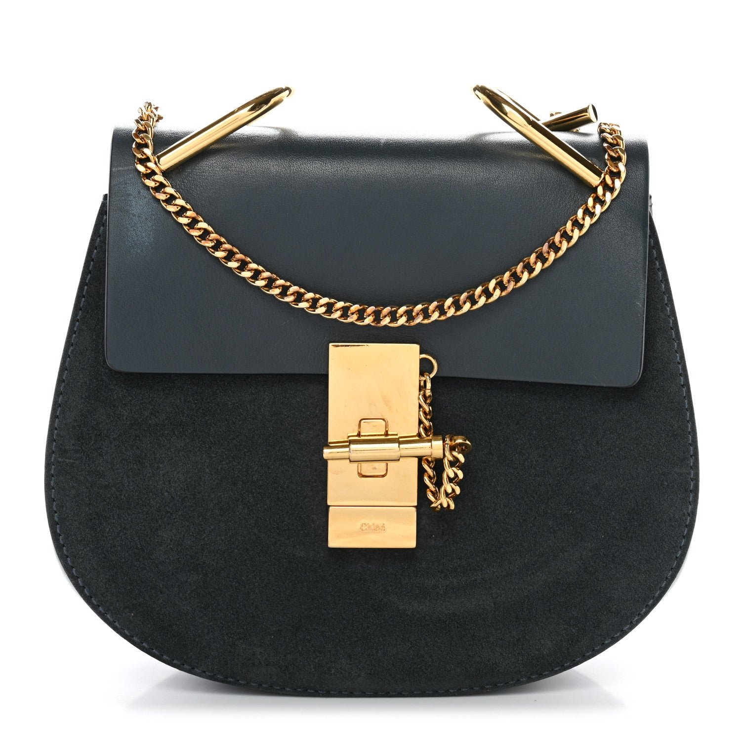 Chloe Chloe Suede Smooth Calfskin Mini Drew Shoulder Bag Cloudy Blue