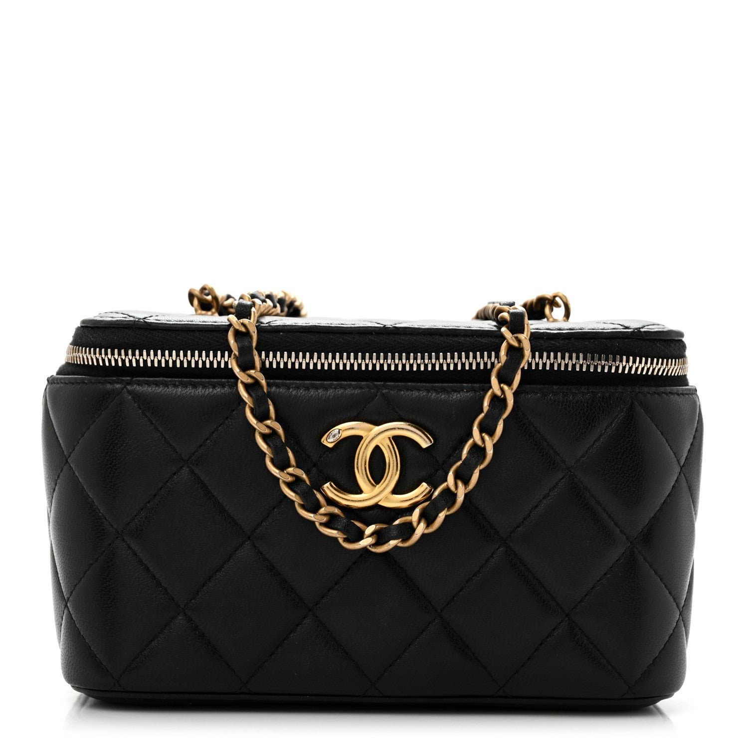 Chanel Lambskin Quilted Pearl Crush Small Vanity Case With Chain Black