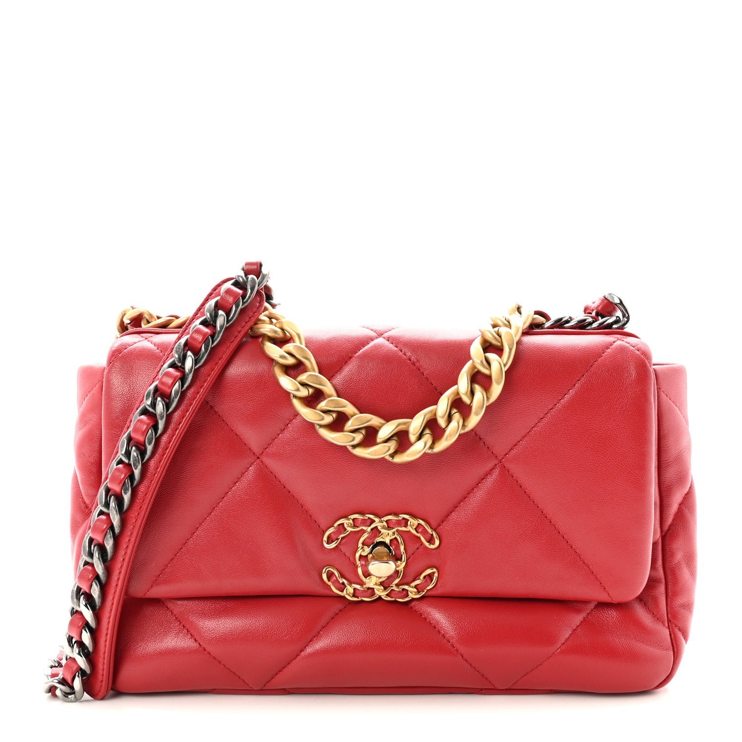 Chanel Lambskin Quilted Medium Chanel 19 Flap Red